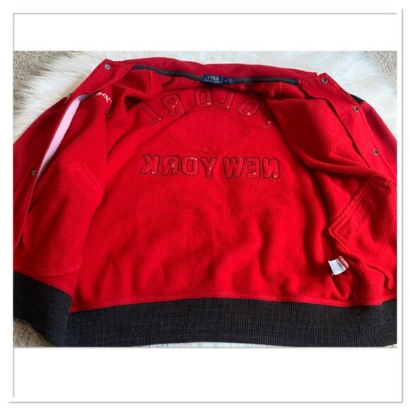 Polo Ralph Lauren Varsity Jacket Indian Chief New York Red Cream Size Large - Picture 10 of 16